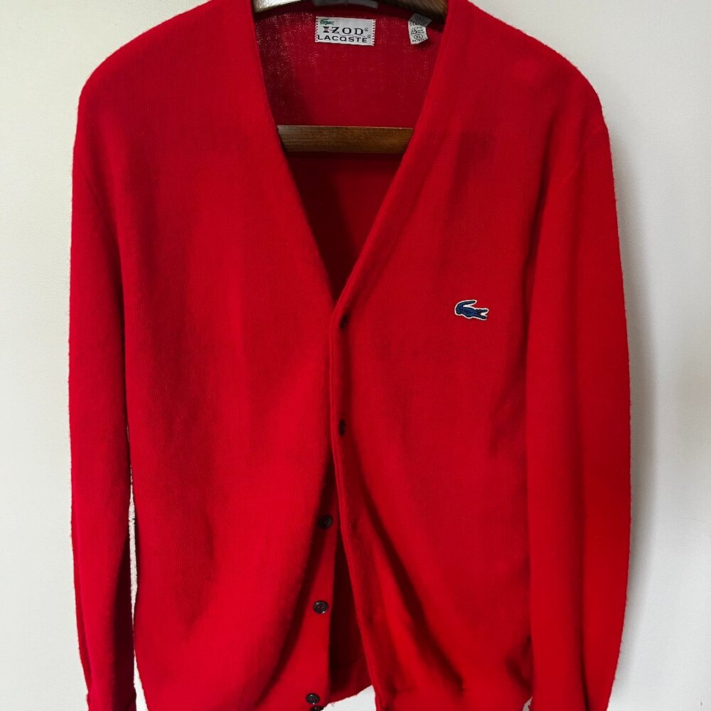 Vintage Izod Lacoste Red Cardigan Mens Sweater